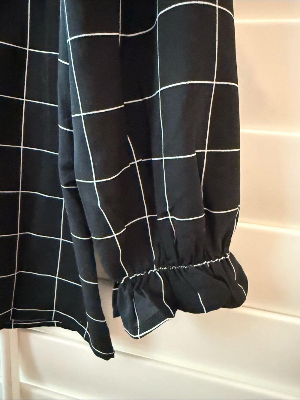 Amazon Black Windowpane Ruffle-Neck Long Sleeve Blouse - Picture 3 of 3
